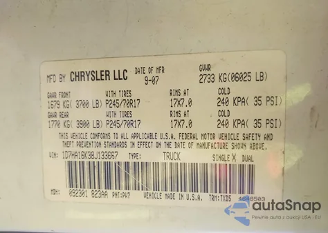 2008 Dodge Ram 1500 St/Sxt z USA, uszkodzony, nr VIN 1D7HA16K38J133667